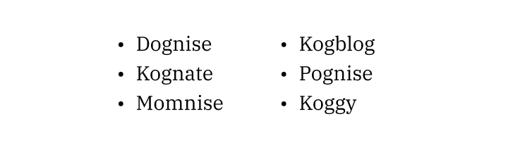 A list of allowed names including Dognise, Kognate, Momnise, Kogblog, Pognise, and Koggy.